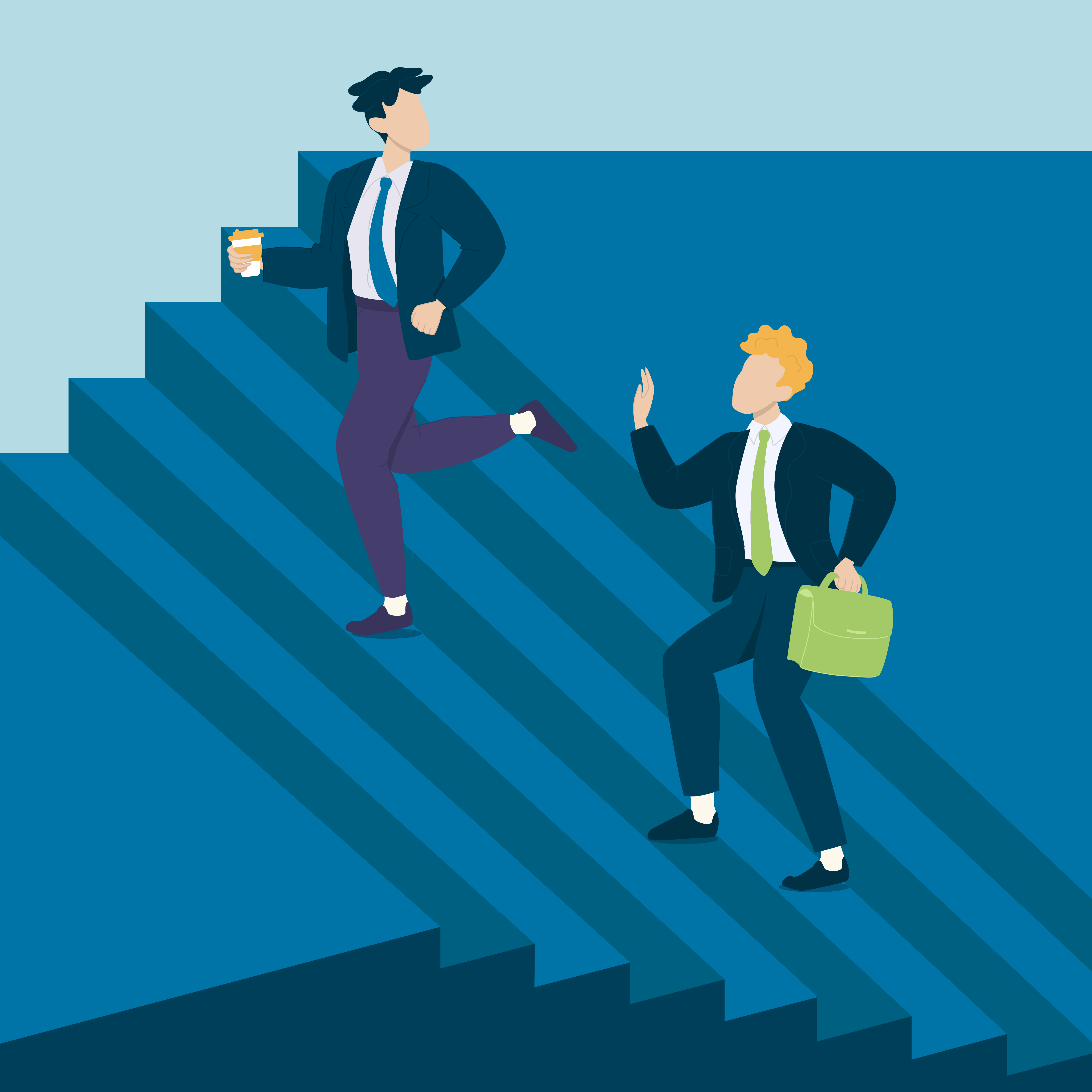 Illustration Männer auf gleicher Treppe hinauf und hinuter in die selbe Richtung